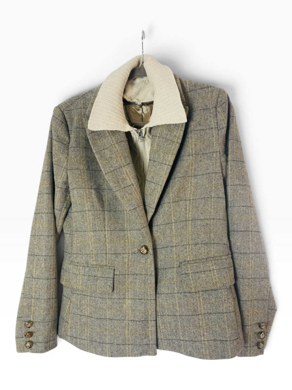 EVEREVE Dawson Twofer Plaid Blazer Removable Cable Knit Dickey XS